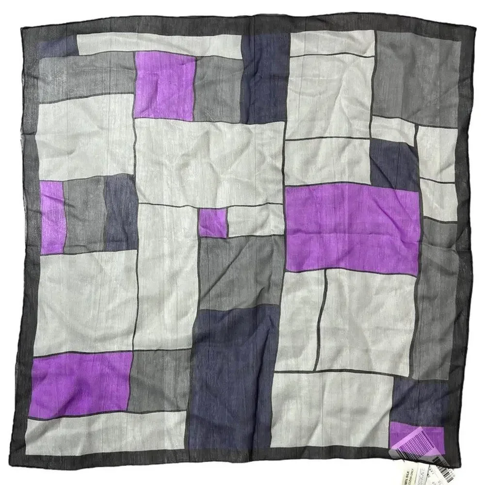 Vintage Silk Square Scuff Color Block Purple Gray Petite Sophisticate 20